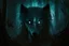 Placeholder: in the semi-darkness of the forest, a -wolf moves towards the viewer. Her eyes glow in the dark. She has a wound on the side and her stomach is ripped open. Guts fall out.