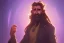 Placeholder: boisterous braided long haired bearded tall middle-aged man wearing gold rings and rugged long fur trimmed merchant's coat, dark background, dynamic lighting, full body character design, glowing eyes