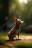 Placeholder: portrait of wallaby dog elf training spear throwing, bokeh like f/0.8, tilt-shift lens 8k, high detail, smooth render, down-light, unreal engine, prize winning