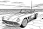 Placeholder: 1963 corvette convertible set back in front of ocean. Outline, sketch style, only use outline, mandala style, clean line art, white background, no shadows, no clear wall, coloring page, vector style.