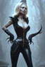 Placeholder: Pamela Anderson as evil queen in black leather, leather, busty, cleavage, angry, stern look. character design by cory loftis, fenghua zhong, ryohei hase, ismail inceoglu and ruan jia. unreal engine 5, artistic lighting, highly detailed, photorealistic, fantasy