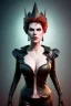 Placeholder: Hannah Waddingham as evil queen in black leather, busty, cleavage, curvy, rebecca Welton, angry, stern look. character design by cory loftis, fenghua zhong, ryohei hase, ismail inceoglu and ruan jia. unreal engine 5, artistic lighting, highly detailed, photorealistic, fantasy