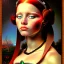 Placeholder: oil Portrait of a redhead beautiful busty voluptous adult woman with emeralds necklace with big Blue sad eyes looking to viewer by GRANT WOOD Ingres 8k