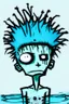 Placeholder: 2d drawing of a stickman, cool with punk hair, x eyes like in hangman, in swimming pool, face laying on hands, 3d realistic in colour