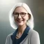 Placeholder: portrait of a English Teacher, woman wearing glasses, good and smile, white hair, 4k resolution, soft smooth lighting, elegant, atmospheric, realistic, cinematic lighting, soft light atmosphere, unreal engine 5