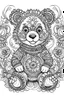 Placeholder: Outline art for coloring page, GYPSY SMILING TEDDY BEAR TOY, coloring page, white background, Sketch style, only use outline, clean line art, white background, no shadows, no shading, no color, clear