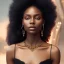 Placeholder: A portrait of a beautiful youthful black woman, wearing a black lace dress, long hair, black hair, wavy hair, wizard, magical, ethereal, soft bright lighting, Concept art by wlop, Ultra quality 8k, Fantasy.