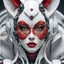 Placeholder: a close up of a person with a painted face, digital art, by Galen Dara, trending on zbrush central, digital art, woman with cat ears, fractal ceramic armor, industrial robotic cats, porcelain skin ”, detailed face with red lips, photography alexey kurylev, in plastic, white fox ears, symmetical face, wearing futuristic, porcelain, shot with Sony Alpha a9 Il and Sony FE 200-600mm f/5. 6-6.3 G OSS, natural light, hyper-realistic photography, ultra detailed -ar 1:1 -q 2 -s 750)