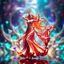 Placeholder: A goddess of love in a cleric dress dances in a vibrant, vibrating, color-rich 3D environment of metallic and crystal recursive geometric structures and an evolving ,Creative 3d fractal art, blurred bokeh effect,