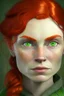 Placeholder: portrait of a dwarf lady, light green eyes, red hair, pronounced cheekbones and slightly square jaw
