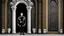 Placeholder: black king stands in front of huge door in mountain