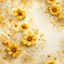 Placeholder: Hyper Realistic Yellow & Beige Abstract-Floral-Patterns With Glowing Golden Embers On Off-White Grungy Background.