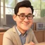 Placeholder: a portrait of smiling a man. carricature. dark black hair. short hair. light brown skin. dark brown eye pupils. wearing small rectangle, thin frame glasses. square face shape. formal dress. pixar style. 3D. 4k. portrait. highly detailed. sharp focus. high resolution. full color. cinema lighting