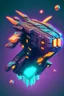 Placeholder: voxel space ship in game asset house anime cyberpunk style starry background