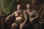 Placeholder: full body two men 50 years old woodcutter in boxer muscular chubby hairy shirtless with many tattooes with a huge bulge , embraced close, manly body, long beard, wood background,High detail, very detailed, ultra HD, 8k, cinematic