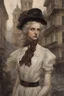 Placeholder: "Sigmund Freud's and Alexandra "Sasha" Aleksejevna Lussin" Spain the 18th century fantasy bombshells oil paiting by artgerm display Tim Burton style in style In Freudian depth psychology, dream, symptom, death anarchists in the background in city