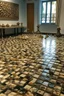 Placeholder: in a room thats just huge sea shells and on the floor in a huge chess board