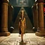 Placeholder: [high res photo 8K by Ray Harryhausen for Pan's Labyrinth (2006)] In the heart of a pyramid, Nefertiti is clad in a revealing bandages, her flesh is warm and radiates magic energy, with her feet on the cold tiles of the temple