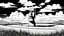Placeholder: moai, manga, monochrome, black background, sketch, simple, maximum quality, broken hinge, barely functioning, centered on frame, far view, in the middle of a grassy hill, white sky with cumulonimbus