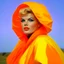 Placeholder: Jayne mansfield in the wind, plastic jacket, orange