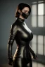 Placeholder: executioner in black leather, mature woman, skintight mask, cleavage, evil, angry, steam punk, 8k,dark