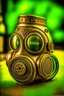 Placeholder: warrior portrait, Bronze metal gas-mask, comic style