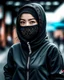 Placeholder: Beautiful asian woman, Street fashion style with balaclava, with Nike suit, portrait, fashion magazine --ar 2:3 --sref 680572301 --personalize kzilt9y --stylize 1000 --v 6.1 persian black rug