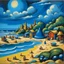 Placeholder: A blue resort on a beach painted by Thomas Hart Benton