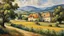 Placeholder: Style Cézanne, rural idyll, agriculture, dream world, calm beauty, fantasy world, magic, beautiful composition, exquisite detail, superb buildings in the distance