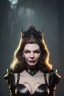 Placeholder: Lauren Bacall as evil queen in black leather, leather, busty, cleavage, angry, stern look. character design by cory loftis, fenghua zhong, ryohei hase, ismail inceoglu and ruan jia. unreal engine 5, artistic lighting, highly detailed, photorealistic, fantasy