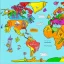 Placeholder: world map in many colors detailed animated fun adventures bold colors