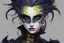 Placeholder: Savage VampireGirl in the style of dark gothpunk , comic book, indigo, light gray and golden lime, otherworldly paintings, i can't believe how beautiful this is, distinctive noses, colorful animations