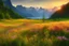 Placeholder: beautiful nature, mountains, fjord, flower meadow, forest, sunset, detail, realism