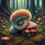 Placeholder: Fuzzy cute psychedelic caterpillar sitting on a forest floor mushroom, hyper realistic. psychedelic, baroque, photorealistic