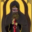 Placeholder: Vampire with yellow eyes with fleshy tentacle beard grey skin and vampire fangs and vampire bat nose as a Russian Orthodox