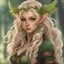 Placeholder: wood elf girl with big curly blonde hair and green eyes. large elf ears.