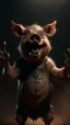 Placeholder: Crafting a terrifying 8K depiction of an old evil pig rising hand up ,His presence exudes an unsettling aura of malevolence, instilling fear in all who behold him.