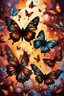 Placeholder: vibrant psychedelic oil painting image, airbrush, 64k, cartoon art image of background BROWN and BLACK BUTTERFLIES , futurism style