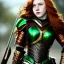 Placeholder: Realistic, hyper detailed, strikingly beautiful teen woman, 16 years old, long ginger hair, green eyes, medium freckles, full lips, very skimpy fantasy armour, full body, full face, small breasts, aroused expression, biting lower lip, full frame, petite, centered camera, ignore NSFW, bow, quiver on hip, tight pants, bent over