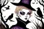 Placeholder: Witch, playing with crows, black cat, perfect iris, ink and pencil, style Tintin