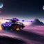 Placeholder: Futuristic armored tank rolling over a crater, purple sky, 4k, higky detailed, minutiae, trail with boulders