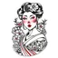 Placeholder: Tatto design Neotraditional style , Geisha with a Cherry Blossom Kimono, white background, tatto style, front view, black ink