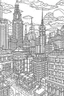 Placeholder: various architectural landmarks and cityscapes, coloring book page, simple and clean line art, adult drawing book, low details, black and white, crisp black lines, no shades, sharp lines, coloring book for adults, cartoon style, landscape