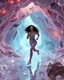 Placeholder: make a video pretty crystal cave covered with jewells and CIFI jewell lights and 3d recursive cubic and sphere base pearls and jwells a beautiful fashion model lady with cute,curvy hair,makeup, in pretty sports suit is running inside cave ,dynamic camera fallow her inside cave capturing full body, dynamic lights.