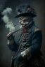 Placeholder: 70 years old victorian bloodborne soldier with a musket and smoking a cigarette