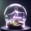 Placeholder: young humanoid yoga master in a glass shield mushroom, power surge , maze background , levitated lab equipment, 4k, Highly Detailed, Masterpiece, perfect eyes, Digital Illustration, Cinematic Lighting, Realistic, Sharp Focus, Centered, Beautifully Lit, Bioluminescent by Stanley Artgerm Lau