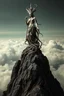 Placeholder: sculpture of goddess above the clouds on a top of a mountain , decayed and rotting with grotesque proportions and imagery. abstract grotesqueries, detailed texture, surreal horror, biomechanical design, by hr giger and beksinski