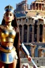 Placeholder: ariana grande in greek armor at the fall of the city of Troy high quality