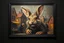 Placeholder: town major troll mouse rabbit in style of Rembrandt and Fallout 4, with motion blur, all on a painting on wall with black wooden frame and with black wall background