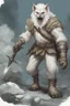 Placeholder: Dnd a young bugbear with WHITE fur and leather armor with swords